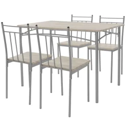 Essgruppe für 4 Personen 5-teilig mit Esstisch und 4 Stühlen Eiche hell aus Holz ML-Design-ECD Germany Online