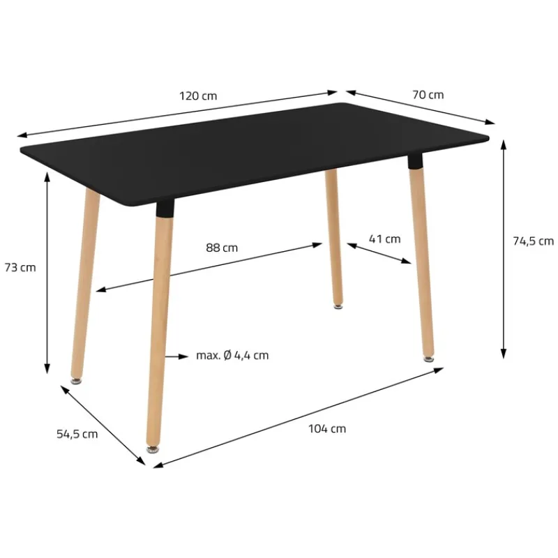 Esstisch aus Holz 120x70 cm Matt Schwarz Esszimmertisch für 4-6 Personen ML-Design-ECD Germany Best