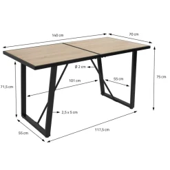 Esstisch 140x70 cm mit schwarzem Gestell für 4-6 Personen ML-Design-ECD Germany Outlet