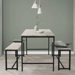 Esszimmergruppe mit 2 Bänken 3-Teilig mit Esstisch Sonoma-Eiche Stahlgestell ML-Design-ECD Germany Online