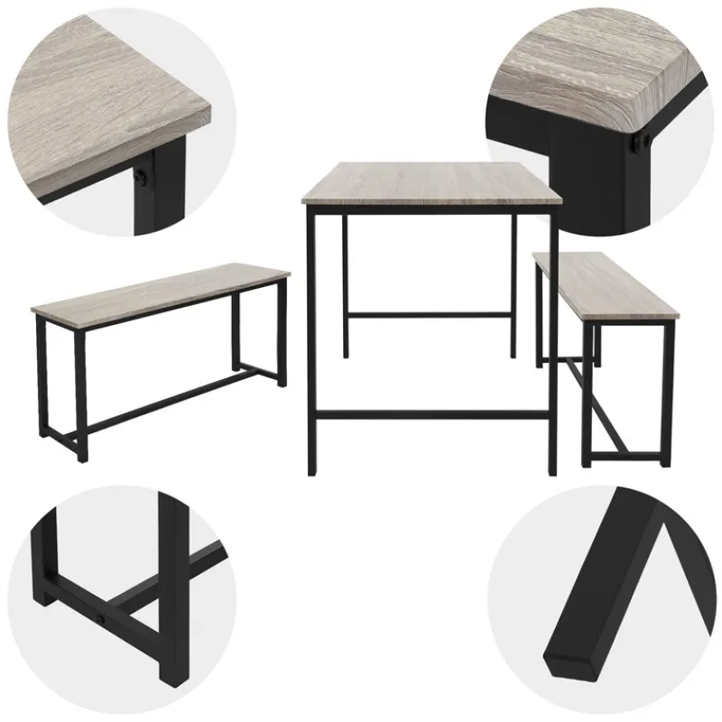 Esszimmergruppe mit 2 Bänken 3-Teilig mit Esstisch Sonoma-Eiche Stahlgestell ML-Design-ECD Germany Online