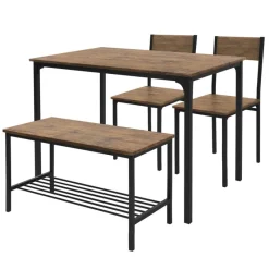 Esszimmergruppe mit Bank 4-Teilig mit Esstisch und Stühlen Eiche Rustikal Stahlgestell ML-Design-ECD Germany Discount