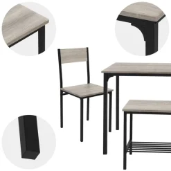 Esszimmergruppe mit Bank 4-Teilig mit Esstisch und Stühlen Sonoma Eiche Stahlgestell ML-Design-ECD Germany Clearance