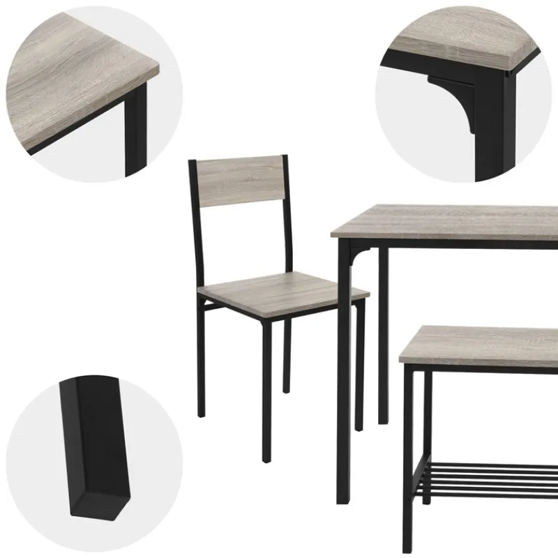 Esszimmergruppe mit Bank 4-Teilig mit Esstisch und Stühlen Sonoma Eiche Stahlgestell ML-Design-ECD Germany Clearance