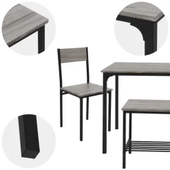 Esszimmergruppe mit Bank 4-Teilig mit Esstisch und Stühlen Eiche Grau Stahlgestell ML-Design-ECD Germany Sale