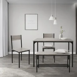 Esszimmergruppe mit Bank 4-Teilig mit Esstisch und Stühlen Eiche Grau Stahlgestell ML-Design-ECD Germany Sale