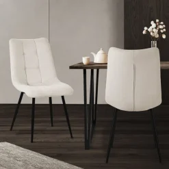 Esszimmerstühle 2er Set Beige Küchenstuhl mit Polyesterbezug und Stahlbeinen ML-Design-ECD Germany Sale