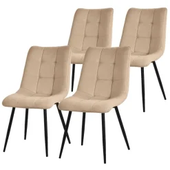 Esszimmerstühle 4er Set Hellbraun Küchenstuhl mit Polyesterbezug und Stahlbeinen ML-Design-ECD Germany New
