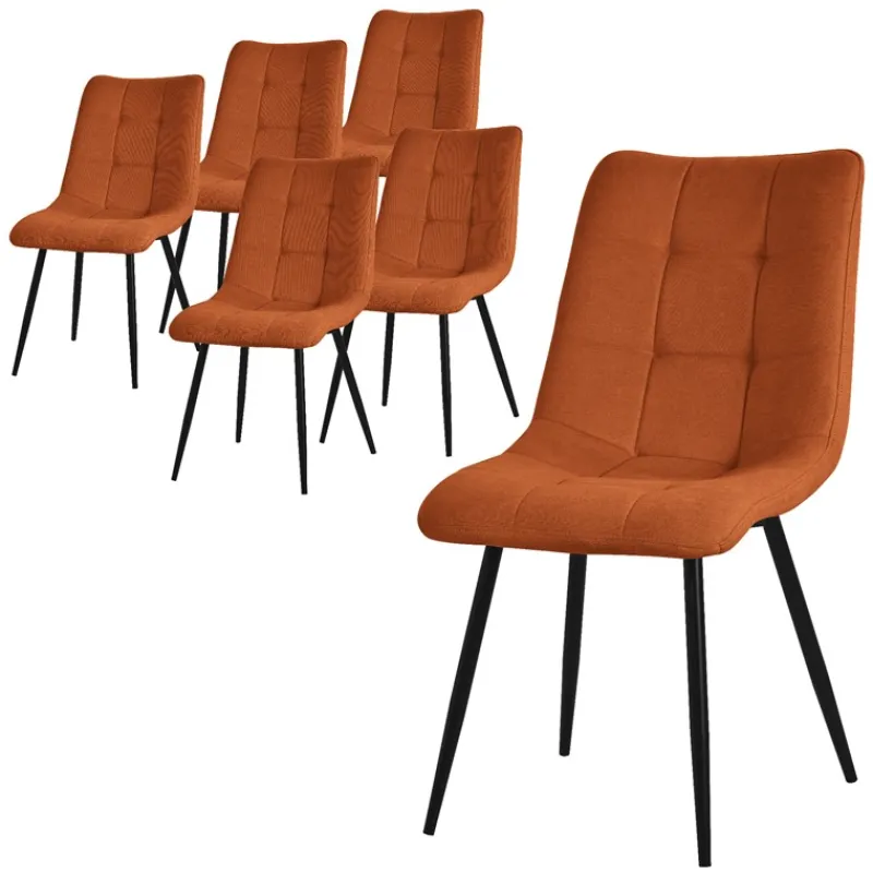 Esszimmerstühle 6er Set Orange Küchenstuhl mit Polyesterbezug und Stahlbeinen ML-Design-ECD Germany Outlet