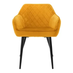 Esszimmerstühle mit Rücken- & Armlehne 2er Set Senfgelb Samtbezug mit Metallbeinen ML-Design-ECD Germany New