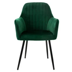 Esszimmerstühle mit Rücken- & Armlehne 2er Set Grün mit Samtbezug und Metallbeinen ML-Design-ECD Germany Clearance