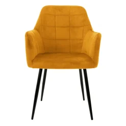 Esszimmerstühle mit Rücken- & Armlehne 2er Set Senf Samtbezug Quadrat Steppung mit Metallbeinen ML-Design-ECD Germany Outlet
