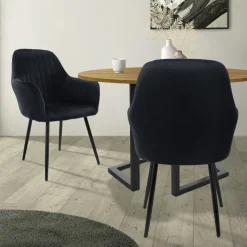 Esszimmerstühle mit Rücken- & Armlehne 2er Set Schwarz mit Samtbezug und Metallbeinen ML-Design-ECD Germany Hot