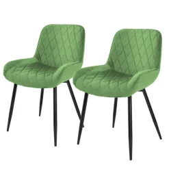 Esszimmerstühle mit Rücken- & Armlehne 2er Set Salbei Samtbezug mit Metallbeinen ML-Design-ECD Germany