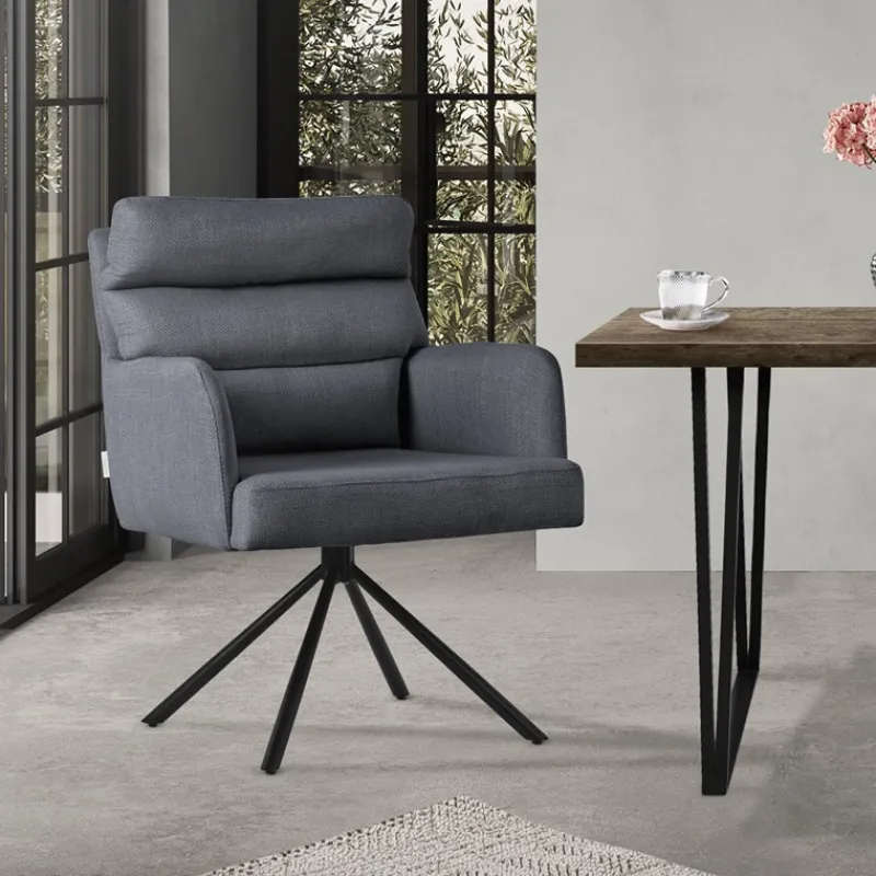 Esszimmerstuhl Anthrazit drehbar mit abnehmbaren Rückenkissen gepolstert bis 120 Kilogramm-ECD Germany Best