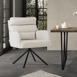 Esszimmerstuhl Beige drehbar mit abnehmbaren Rückenkissen gepolstert bis 120 Kilogramm-ECD Germany Hot