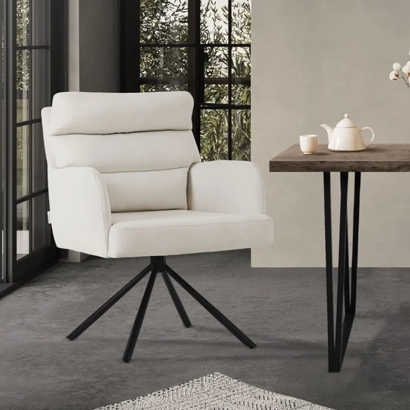 Esszimmerstuhl Beige drehbar mit abnehmbaren Rückenkissen gepolstert bis 120 Kilogramm-ECD Germany Hot