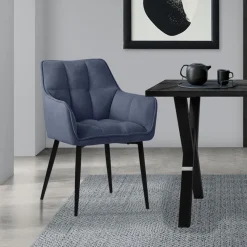 Esszimmerstuhl Blau aus Frotteestoff mit dickem gepolsterter Sitz ML-Design-ECD Germany