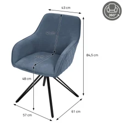 Esszimmerstuhl drehbar Blau aus Textil Webstoff Küchenstuhl mit Rücken- und Armlehne ML-Design-ECD Germany Discount