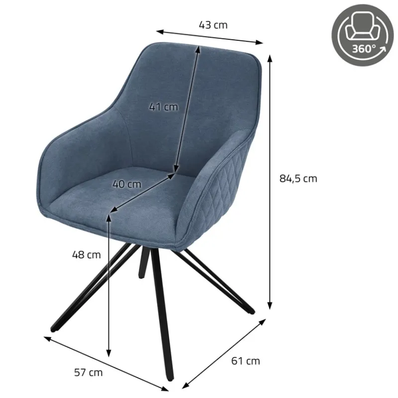 Esszimmerstuhl drehbar Blau aus Textil Webstoff Küchenstuhl mit Rücken- und Armlehne ML-Design-ECD Germany Discount