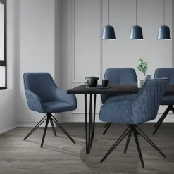 Esszimmerstuhl drehbar Blau aus Textil Webstoff Küchenstuhl mit Rücken- und Armlehne ML-Design-ECD Germany Discount