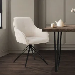 Esszimmerstuhl drehbar Creme aus Textil Webstoff mit Rücken- und Armlehne ML-Design-ECD Germany Outlet