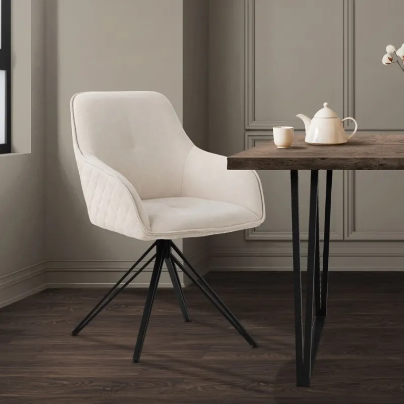 Esszimmerstuhl drehbar Creme aus Textil Webstoff mit Rücken- und Armlehne ML-Design-ECD Germany Outlet