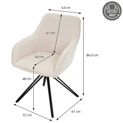 Esszimmerstuhl drehbar Creme aus Textil Webstoff mit Rücken- und Armlehne ML-Design-ECD Germany Outlet