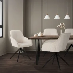 Esszimmerstuhl drehbar Creme aus Textil Webstoff mit Rücken- und Armlehne ML-Design-ECD Germany Outlet