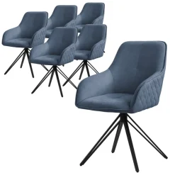 Esszimmerstuhl drehbar 6er Set Blau aus Textil Webstoff Küchenstuhl mit Rücken- und Armlehne ML-Design-ECD Germany Sale