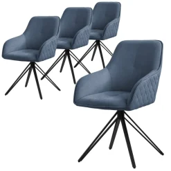 Esszimmerstuhl drehbar 4er Set Blau aus Textil Webstoff Küchenstuhl mit Rücken- und Armlehne ML-Design-ECD Germany Outlet