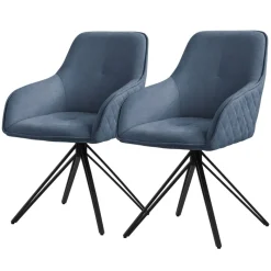 Esszimmerstuhl drehbar 2er Set Blau aus Textil Webstoff Küchenstuhl mit Rücken- und Armlehne ML-Design-ECD Germany Best