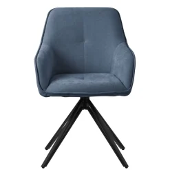 Esszimmerstuhl drehbar 2er Set Blau aus Textil Webstoff Küchenstuhl mit Rücken- und Armlehne ML-Design-ECD Germany Best
