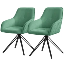 Esszimmerstuhl drehbar 2er Set Grün aus Textil Webstoff Küchenstuhl mit Rücken- und Armlehne ML-Design-ECD Germany Outlet
