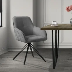 Esszimmerstuhl drehbar Grau aus Textil Webstoff mit Rücken- und Armlehne ML-Design-ECD Germany