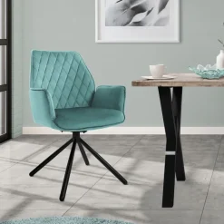 Esszimmerstuhl drehbar mit Rücken- und Armlehnen Salbei Küchenstuhl mit Microfaser-Samtbezug ML-Design-ECD Germany Hot