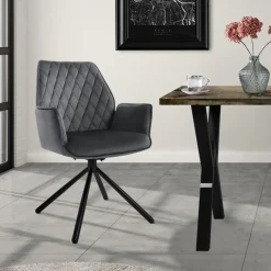 Esszimmerstuhl drehbar mit Rücken- und Armlehnen Anthrazit Küchenstuhl mit Microfaser-Samtbezug ML-Design-ECD Germany Clearance