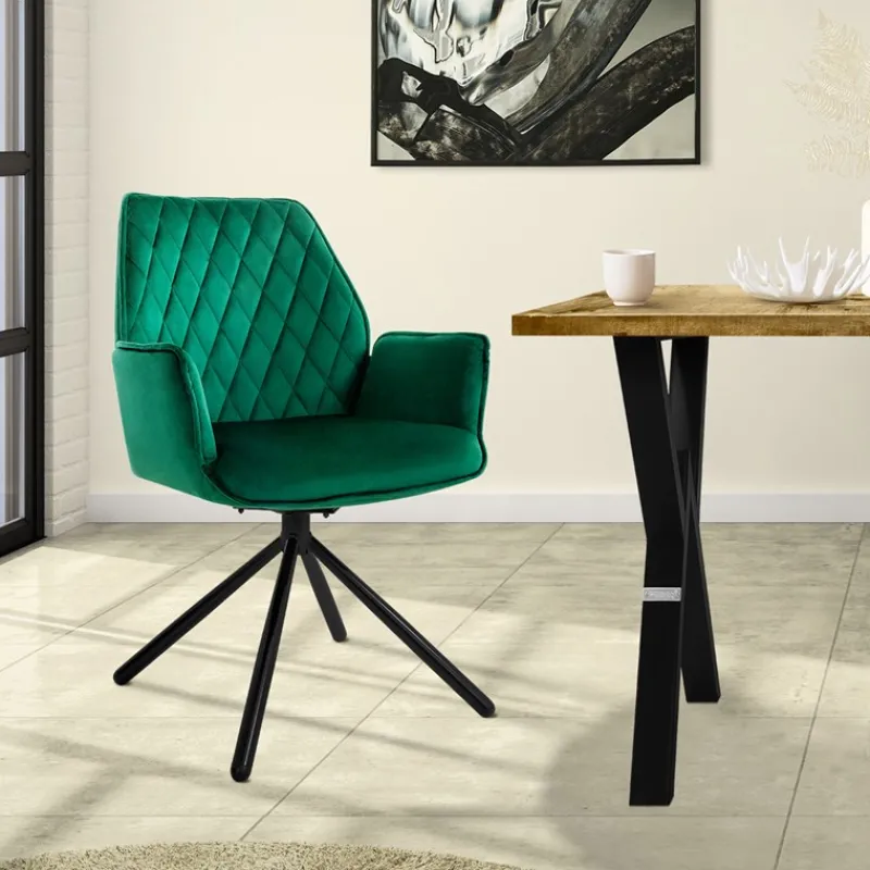 Esszimmerstuhl drehbar mit Rücken- und Armlehnen Dunkelgrün Küchenstuhl mit Microfaser-Samtbezug ML-Design-ECD Germany Clearance