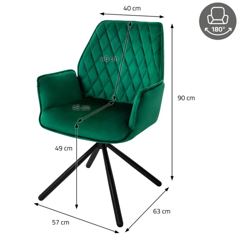 Esszimmerstuhl drehbar mit Rücken- und Armlehnen Dunkelgrün Küchenstuhl mit Microfaser-Samtbezug ML-Design-ECD Germany Clearance