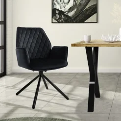 Esszimmerstuhl drehbar mit Rücken- und Armlehnen Schwarz Küchenstuhl mit Microfaser-Samtbezug ML-Design-ECD Germany New