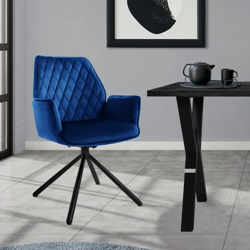 Esszimmerstuhl drehbar mit Rücken- und Armlehnen Dunkelblau Küchenstuhl mit Microfaser-Samtbezug ML-Design-ECD Germany