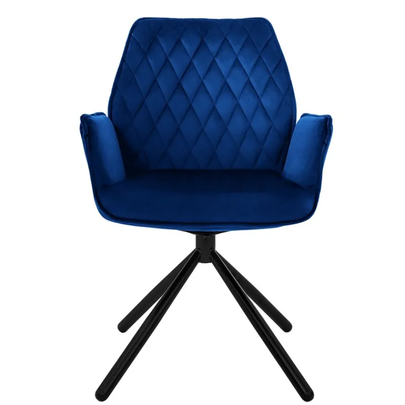 Esszimmerstuhl drehbar mit Rücken- und Armlehnen Dunkelblau Küchenstuhl mit Microfaser-Samtbezug ML-Design-ECD Germany