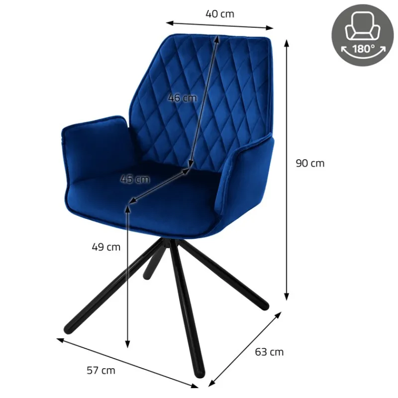 Esszimmerstuhl drehbar mit Rücken- und Armlehnen Dunkelblau Küchenstuhl mit Microfaser-Samtbezug ML-Design-ECD Germany