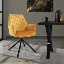 Esszimmerstuhl drehbar mit Rücken- und Armlehnen Senfgelb Küchenstuhl mit Microfaser-Samtbezug ML-Design-ECD Germany New