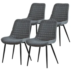 Esszimmerstuhl 4er Set Anthrazit mit Kunstlederbezug und Stahlbeinen Küchenstuhl mit Rückenlehne ML-Design-ECD Germany Hot