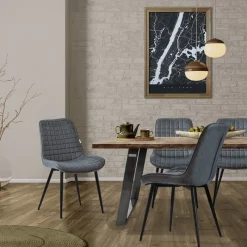 Esszimmerstuhl 4er Set Anthrazit mit Kunstlederbezug und Stahlbeinen Küchenstuhl mit Rückenlehne ML-Design-ECD Germany Hot