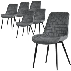 Esszimmerstuhl 6er Set Anthrazit mit Samtbezug und Stahlbeinen Küchenstuhl mit Rückenlehne ML-Design-ECD Germany Best