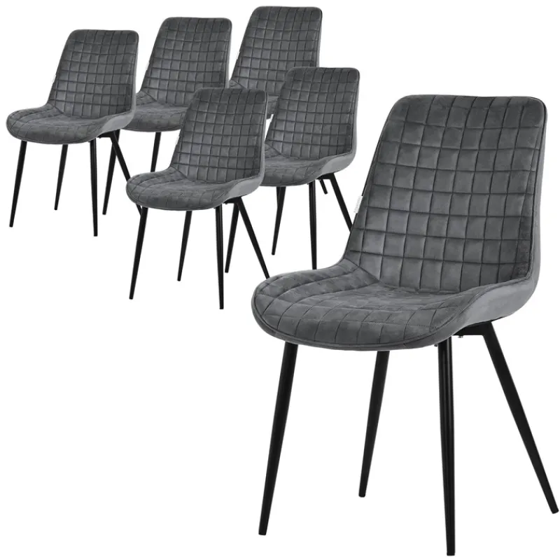 Esszimmerstuhl 6er Set Anthrazit mit Samtbezug und Stahlbeinen Küchenstuhl mit Rückenlehne ML-Design-ECD Germany Best