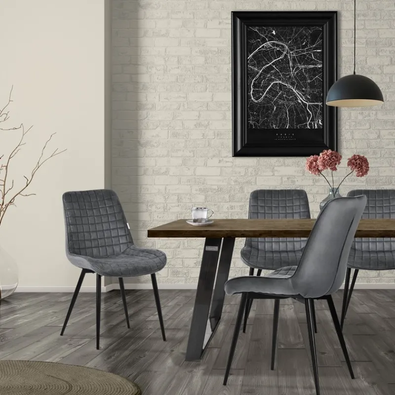 Esszimmerstuhl 6er Set Anthrazit mit Samtbezug und Stahlbeinen Küchenstuhl mit Rückenlehne ML-Design-ECD Germany Best