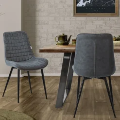 Esszimmerstuhl 2er Set Anthrazit mit Kunstlederbezug und Stahlbeinen Küchenstuhl mit Rückenlehne ML-Design-ECD Germany Clearance